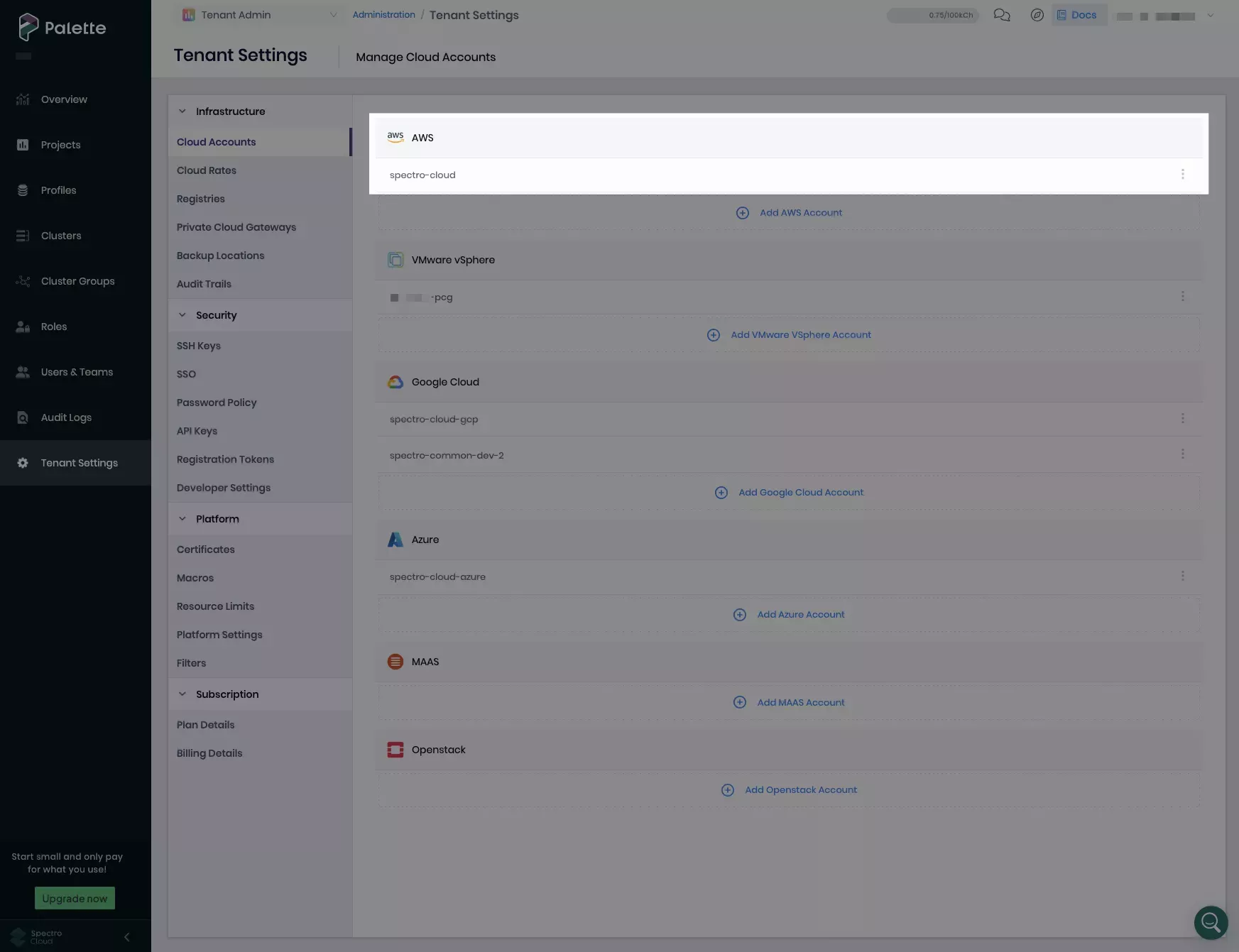 AWS account name in Palette